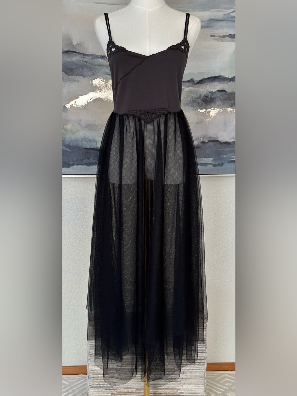 Intimately Free People Sheer Tulle Maxi Dress Dark Coquette Balletcore Fairycore